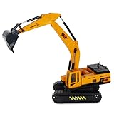 Oramics Raupenbagger Kettenbagger Baustellenfahrzeug Kunststoff mit Rückzugsfunktion und Drehmechanismus - Spielzeug Bagger drehbare Kabine beweglicher Baggerschaufel Kinderspielzeug (Bagger Gelb)