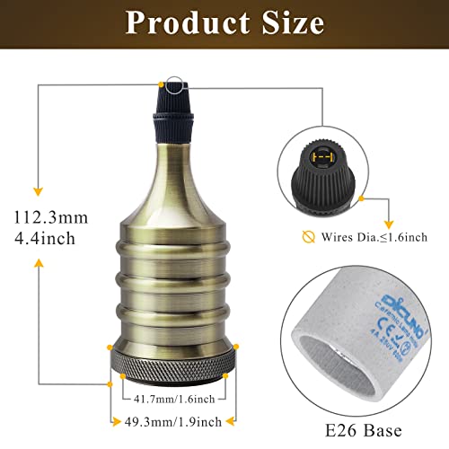 Dicuno Vintage E26 Lamp Socket, Edison Pendant Light Socket Replacement, Antique Hanging Lamp Holder For Industrial, Decorative, Diy Lighting, Champagne Gold, 600℃ Heat Resistant, Tower Shape, 6 Pack #TOP2