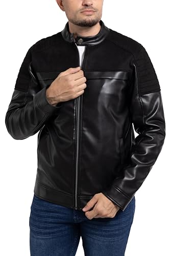 Image of X-Ray Men's Slim Fit Faux-Leather Moto Jacket with Removable Hood