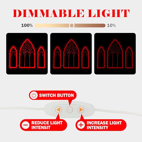 Image of Gothic Window Neon Sign Horror Red Neon Signs for Wall Decor, Dimmable Gothic Medieval Cathedral Neon Art, Red LED Light Sign for Haunted House Man Cave Halloween Party Gifts