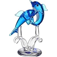 FOMIYES Crystal Dolphin Figurines - Hand Blown Blue Glass Dolphin Sculpture for Home and Office Decor, 3.14 X 2.55 X 1.37 Inch