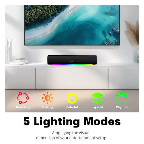 Rythflo Sound Bar for Smart TV, 16'/60W Soundbar with Impactful Bass, Dynamic Light and Remote Control, Wall Mountable TV Speakers with Bluetooth/Optical/3.5MM AUX for Gaming/PC/Projector by Rythflo - Image 3