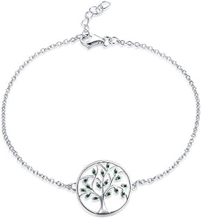 JO WISDOM Women Bracelet,925 Sterling Silver Family Tree of Life Link Bracelet with 3A Cubic Zirconia