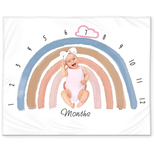 KEMINA BLANKETS Baby Monthly Milestone Blanket Boy - Milestone Blanket for Baby Boy Includes Felt Frame, Month Blanket Baby Shower Baby Milestone Blanket, 50x40 (Rainbow)