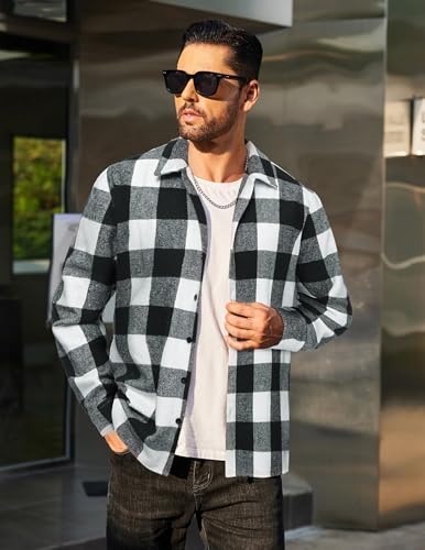 Image of COOFANDY Men's Flannel Shirts Casual Button Down Plaid Shirt Jacket Long Sleeve Fleece Shacket
