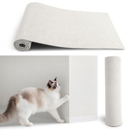 BOOMAGU【獣医開発】猫 爪研ぎ 爪研ぎシート DIY自由な組み立て可能 超強粘着 剥がせる 厚手 家具傷防止 耐摩耗 引っ掻き防止 猫の爪研ぎマット キャットタワー補修用 壁/床/ソファ対応 猫 つめとぎ 防止 シート (クリームホワイト, 60*100CM)