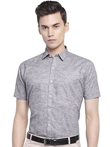 Image of GHPC Cotton Linen Plain Solid Half Sleeves Regular Fit Formal Shirt for Men