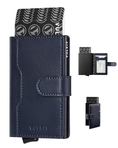 Image of VULKIT Slim Bifold Pop up Wallet Minimalist Leather Card Holder RFID Blocking Metal Card Case with ID Window for Women | with Leather Slots