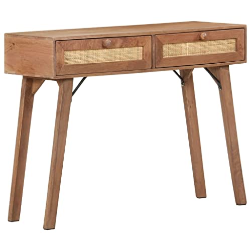 Mesa consola de madera maciza artesanal de 100 cm con cajones de almacenamiento 2
