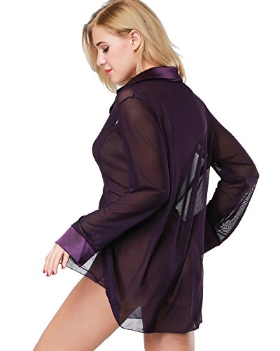 Etaoline Sleep Shirts For Women Button Down Shirts Long Sleeve Sleepwear Swimsuit Cover Ups Purple #TOP5