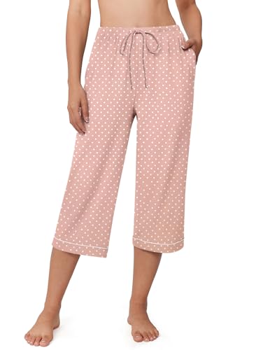 Image of Ekouaer Womens Pajamas Pants Capri Pj Bottoms with Pockets Sleep Pants | Comfy Drawstring Printed Soft Lounge Pants for Home, Daliy Wear