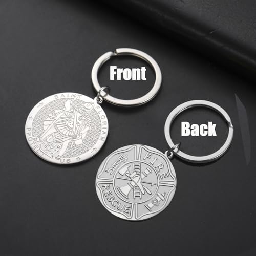 EUEAVAN St Florian brelok dla mężczyzn patron dwustronny święty strażak medal amulet katolicki prezent strażak akcesoria, Srebrny, M