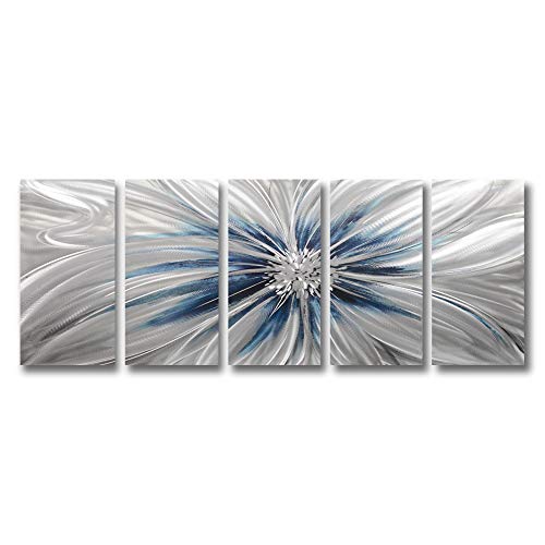 Richspace Arts Contemporary Metal Wall Art Blue And Silver Modern Sculpture Decor For Living Room 3D Flower Aluminum Artwork For Home And Office #TOP1