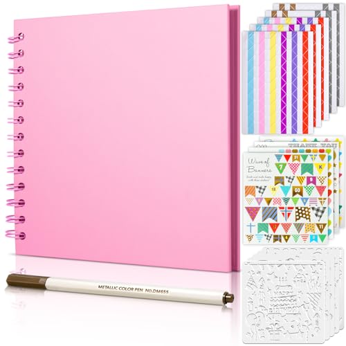 GOTIDEAL Álbum de recortes de 7 x 7 pulgadas con marcador metálico, 40 páginas, álbumes de fotos de papel kraft para boda y aniversario, libros de recortes familiares con calcomanías en las esquinas