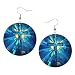 ZVPLOVJ Jesus Christ Cross Religious Stained Glass Style Leather Round Dangle Earrings for Women Double-Sided Design with Hook