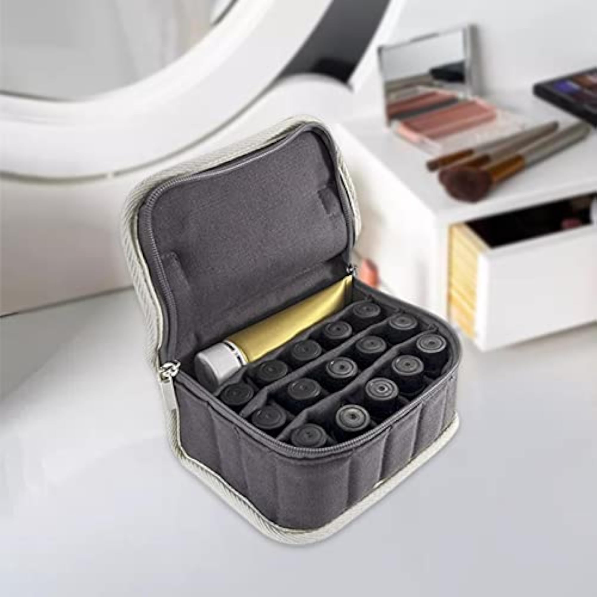 Portable Nail Polish Organizer with Zipper Closure, Gray