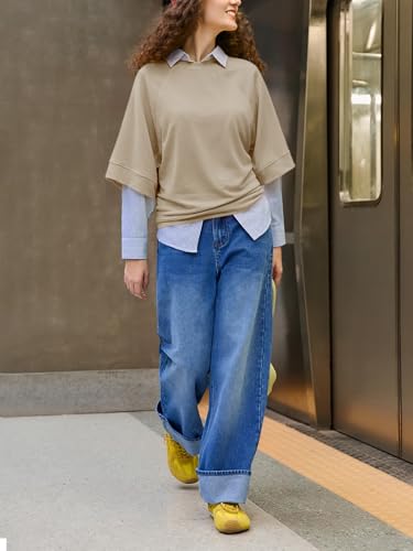 Image of Tankaneo Womens Oversized Half Sleeve T-Shirts Crew Neck Boxy Basic Tees Tops Summer Casual Loose Fit Tunic Shirts