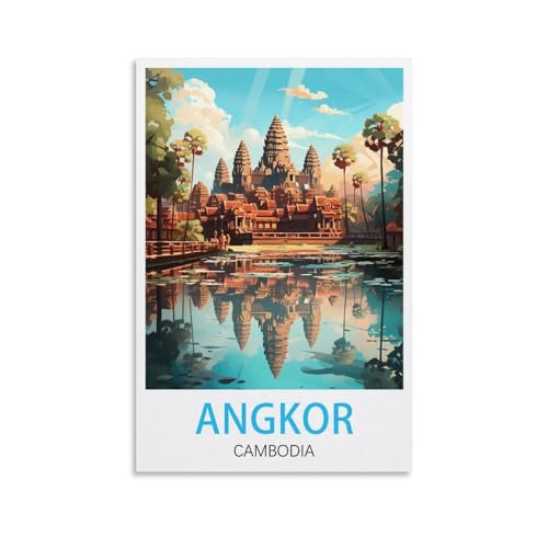 NGeniC Angkor Poster de voyage vintage Cambodge 20 x 30 cm Impression sur toile pour salon, chambre à coucher, décoration d'intérieur, art moderne