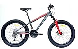 DEPORBIKES®️ Bicicleta 24 Pulgadas niño 8-12 años | Bicicleta de montaña + Ruedas Fat 3.0 + 21 Velocidades Shimano + Suspensión Delantera | Ideal para Aventuras al Aire Libre (Gris-Roja)