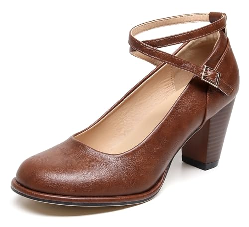 VenusCelia Women's X-Strap Pump Heeled Shoe (9.5 M US,Brown-PU) by VenusCelia - Used condition - US$39.80