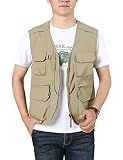 Flygo Men's Utility Cargo Vest Outdoor Summer Work Photo Fishing Safari Travel Vest with Pockets(01Khaki-L)