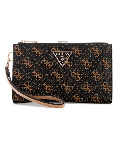 GUESS Laurel II Double Zip Organizer Wallet, Organisateur Portefeuille Femme, Logo Marron, Taille Unique