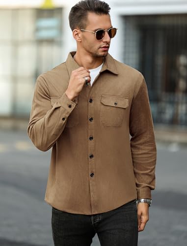 Image of ZAFUL Men's Faux Suede Button Down Shirts Jacket Lightweight Shirt Jacket Long Sleeve Work Coat Solid Color Overshirt