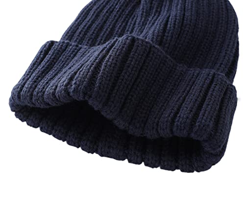 Connectyle Womens Knit Cuffed Beanie Hat Stretch Ribbed Acylic Winter Ski Cap (Navy Blue) #TOP2