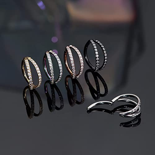 Milacolato G23 Titanium 18G Septum Clicker Nose Rings Double Open Stack Conch Daith Earrings Helix Tragus Cartilage Earrings Piercing Jewelry With Clear Cz For Women Men 8Mm, Silver Tone #TOP3