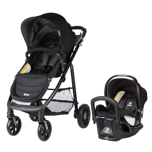 Diono Quantum 4 3-in-1 Travel System with LiteClik 30 R SafePlus Infant Car Seat and Base, Rear-Facing for Infants 4-30lbs, Includes Infant Car Seat Folding Stroller and Toddler Seat (Black Jet)