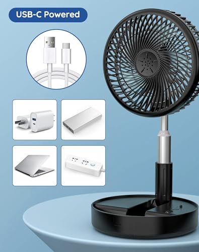 Primevolve Rechargeable Portable Fan - USB Operated with Remote Control, Foldable Pedestal Fan for Home, Camping & Travel, Black 7.7" - Image 6
