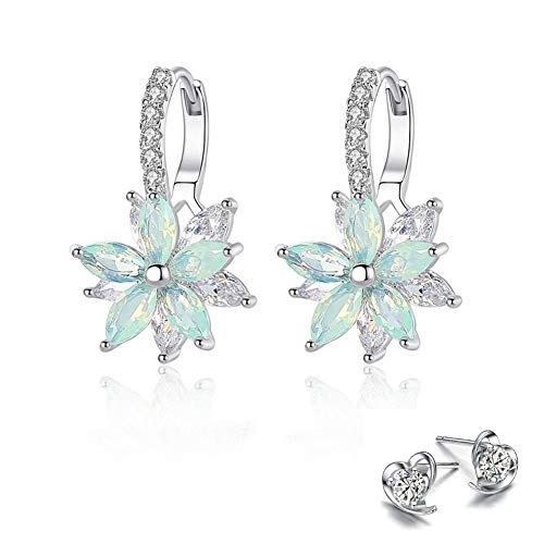 Pendientes mujer Pendientes plata con flor Cubic Zirconia Crystal Clip en pendientes para mujeres niñas Pendientes de circón 3A damas elegantes pendientes (blue 2)