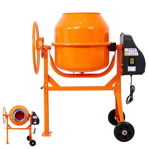 SPOWAY 5.0 Cu. Ft Electric Cement Mixer, 650W 4/5 HP Portable Concrete Mixer with Wheels and Stand, Heavy Concrete Mud Mixer Tools, Adjustable Tilt for Mortar Stucco Seeds and Fodder