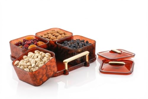 Image of Dry Fruit Serving Set with Tray and Lids, Airtight Container Box, Acrylic Food Grade Candy /Snack Storage for Home /Gifting (4 Pic Set)