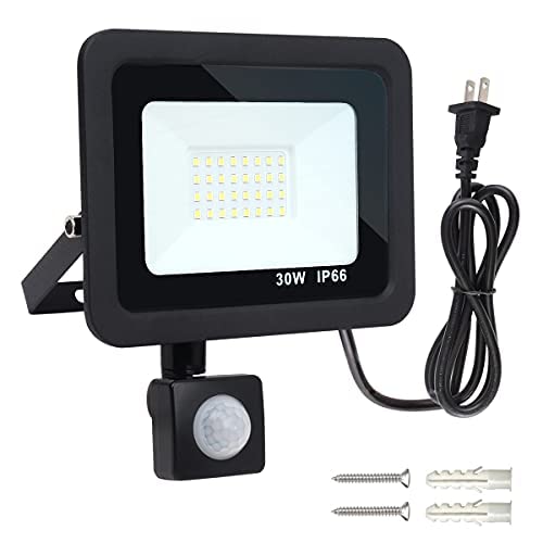 SenMeiGuang 30W LED投光器 センサーライト 人感 昼光色 6000K 3000LM 高輝き AC110V PIR インテリジェントスポーツ投光器 省エネ 作業灯 フラッドライト 広角ライト 作業灯 IP66防水 屋外照明 駐車場 防水防犯対策用 玄関 PSE認証に合格しました