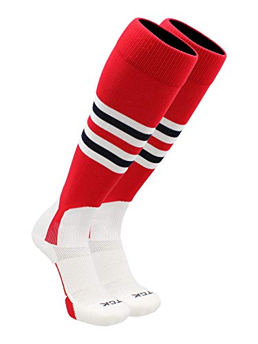 TCK Baseball Stirrup Socks with Stripes - Scarlet/White/Navy, Small