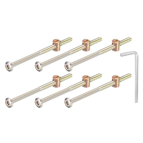 sourcing map 10Pcs Hex Socket Head Screws Bolts Barrel Nuts, M6 x 100mm Socket Furniture Bed Bolt Barrel Nuts with Wrench for Chairs Cots, Bronze Color