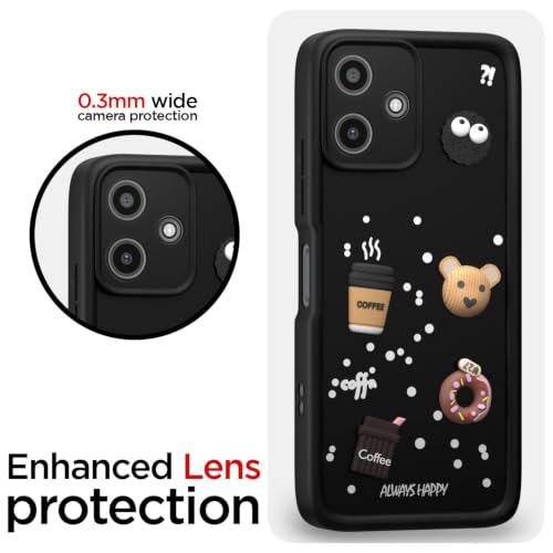 Image of Bintage Cute Fun Ball | Taddy Cartoon 3D Smiley Coffee Cup | Milk Donut | Full Camera Protection Back Cover Compatible for Poco M6Pro 5G / Redmi 12 5G - Black
