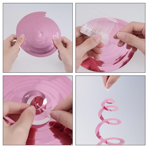 Image of Pink Ceiling Swirl Foil Decorations Hanging Plastic Streamer Themed Swirl Party for Valentine's Carnival Celebration, Pack of 28