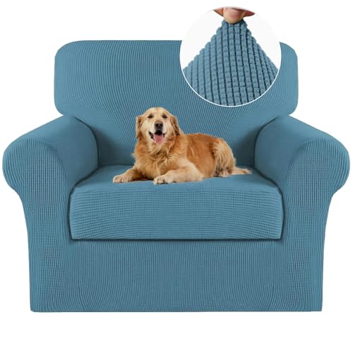 Turquoize 2 Piece Chair Covers Chair Slipcovers for Living Room Armchair Sofa Covers Chair Couch Cover with Arms Washable Furniture Protector for Chairs Feature Thick Fabric (Chair, Storm Blue)