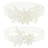 YEAMLTE Ligas para Novias Boda 2 Piezas Novia Liga Nupcial Elástica Ligueros Blanco Beige Azul Ligas de Encaje Floral Accesorios de Boda para Bodas Regalo Fiesta de Disfraces (B)