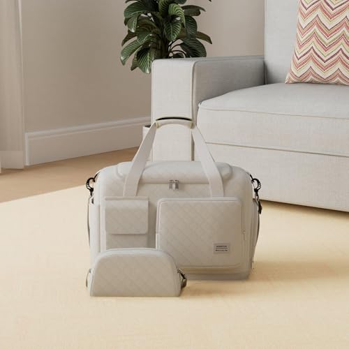 Image of Small Gym Bag for Women, Travel Duffle Bag Carry On Weekender Bag with Shoe Compartment, B3#Beige, Medium, Weekender Bag&toiletry Bag