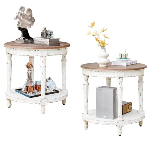 BERRYMERRY 23.6" French Country Round End Table Set of 2,