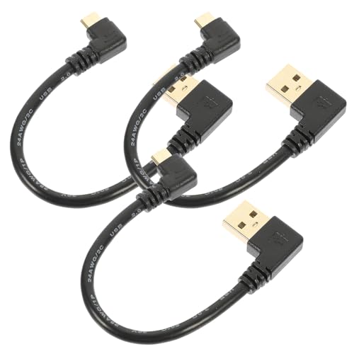 SHINEOFI Cable Micro USB de Ángulo Recto 90 Grados de 15 CM Cable de Carga Micro USB Macho Pack de 3 Unidades para Uso Personal y Profesional