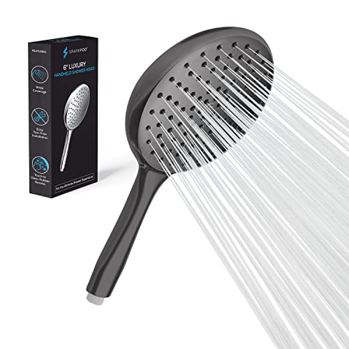 SparkPod High Pressure Handheld Shower Head - Huge 6-Inch Face- Rain Shower with Wide Coverage - Luxury Design - 1-Min Installation (Charcoal Grey)