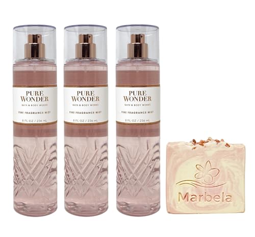 Bath & Body Works Pure Wonder 3 Pack Fine Fragrance Mist Bundle with a Himalayan Salts Springs Bar Soap - Full Size