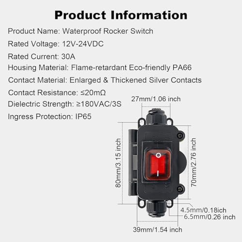 Interrupteur de cordon robuste IP65 30A DPST matériaux durables extérieur - 3