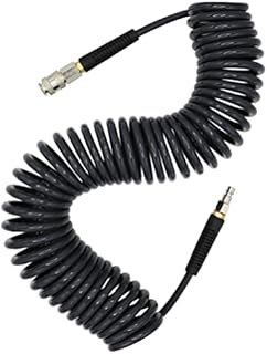 YOTOO Air Compressor Hose Polyurethane Recoil 10m Long 6mm ID x 9.5mm OD with Bend Restrictor, 1/4" Europe Quick Coupler and Plug, Gray