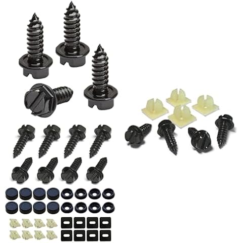 License Plate Screw Fastener Kit - Set of 4 Black Stainless Steel Screws with Nylon Retaining Nuts and Screw Fastener Kit Cover
