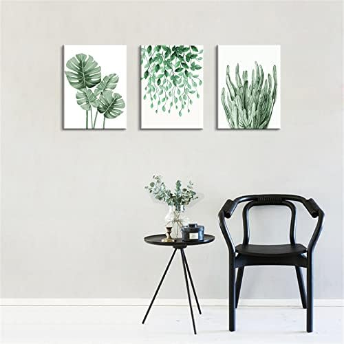 Plant Wall Art Leaf Prints - Tropical Nursery Canvas Pictures Modern Botanical Monstera Artwork Minimalist Green Foliage Paintings Posters Decoration For Living Room Kitchen Office FRAMED 12x16 Inches